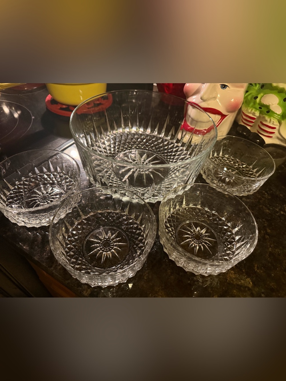 ARCOROC France Round Clear Starburst Glass Serving Salad Glass Bowl 9" Vintage